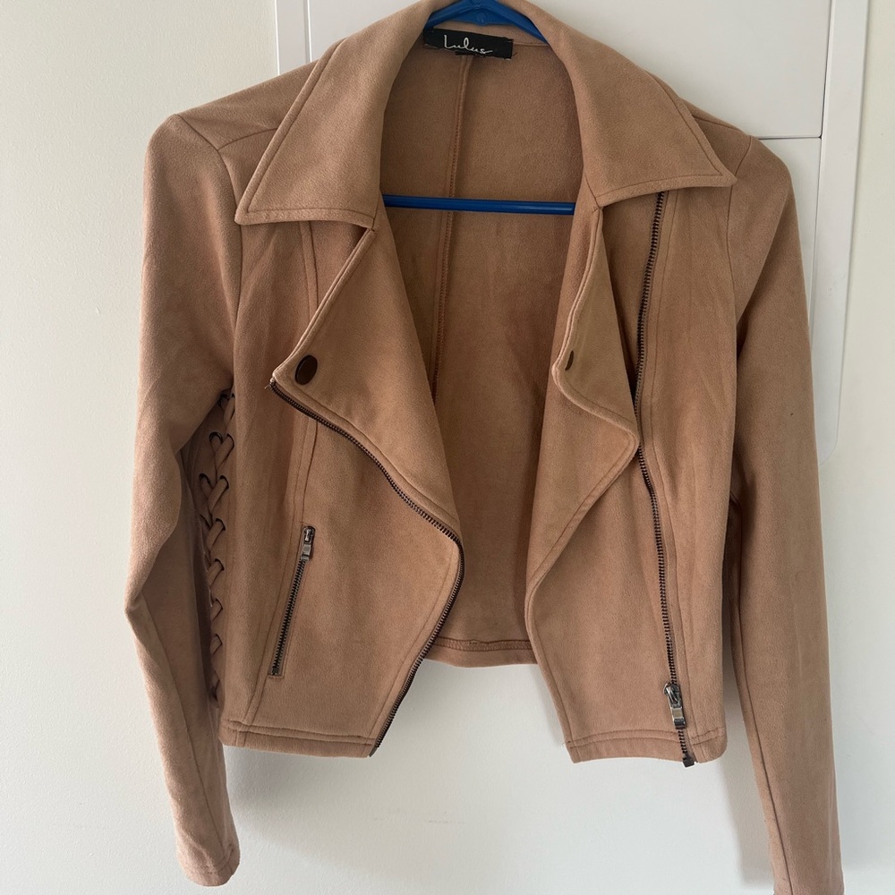 Lulu's Camel Faux Suede Leather Jacket